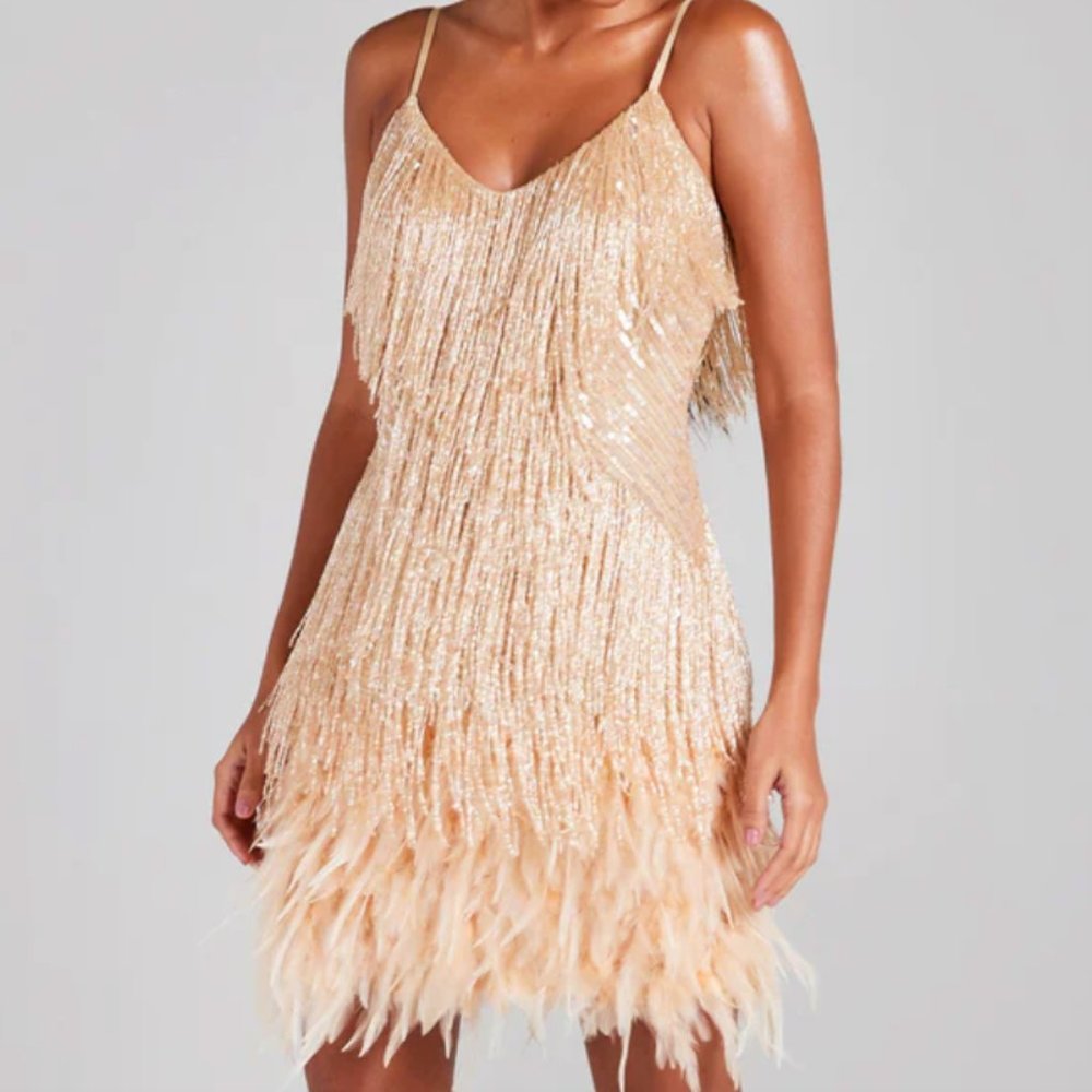 Nadine Merabi XS Lottie Gold Dress NWT